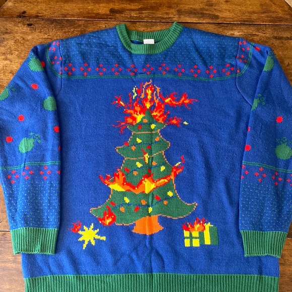 Flaming Xmas Tree Sweater - Picture 1 of 4